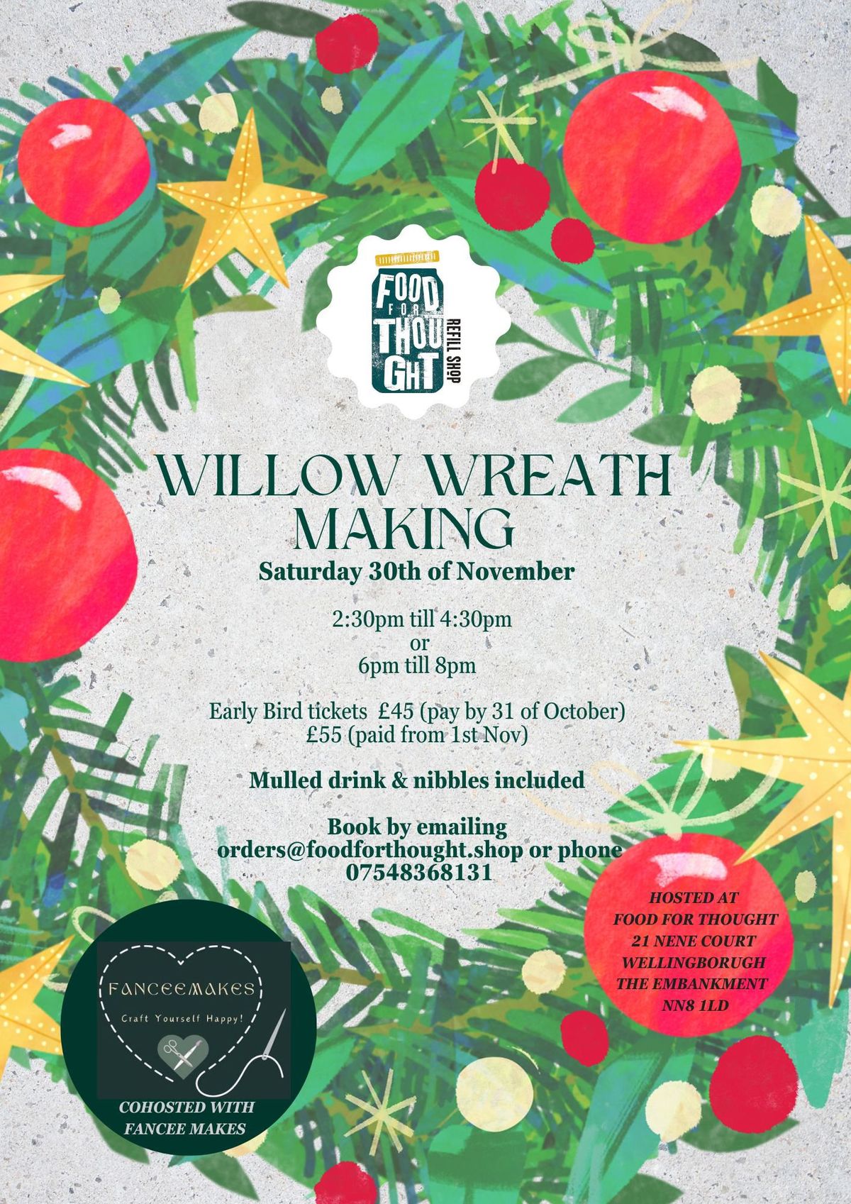 Make your own natural wreath at Food for Thought refill Wellingborough - afternoon