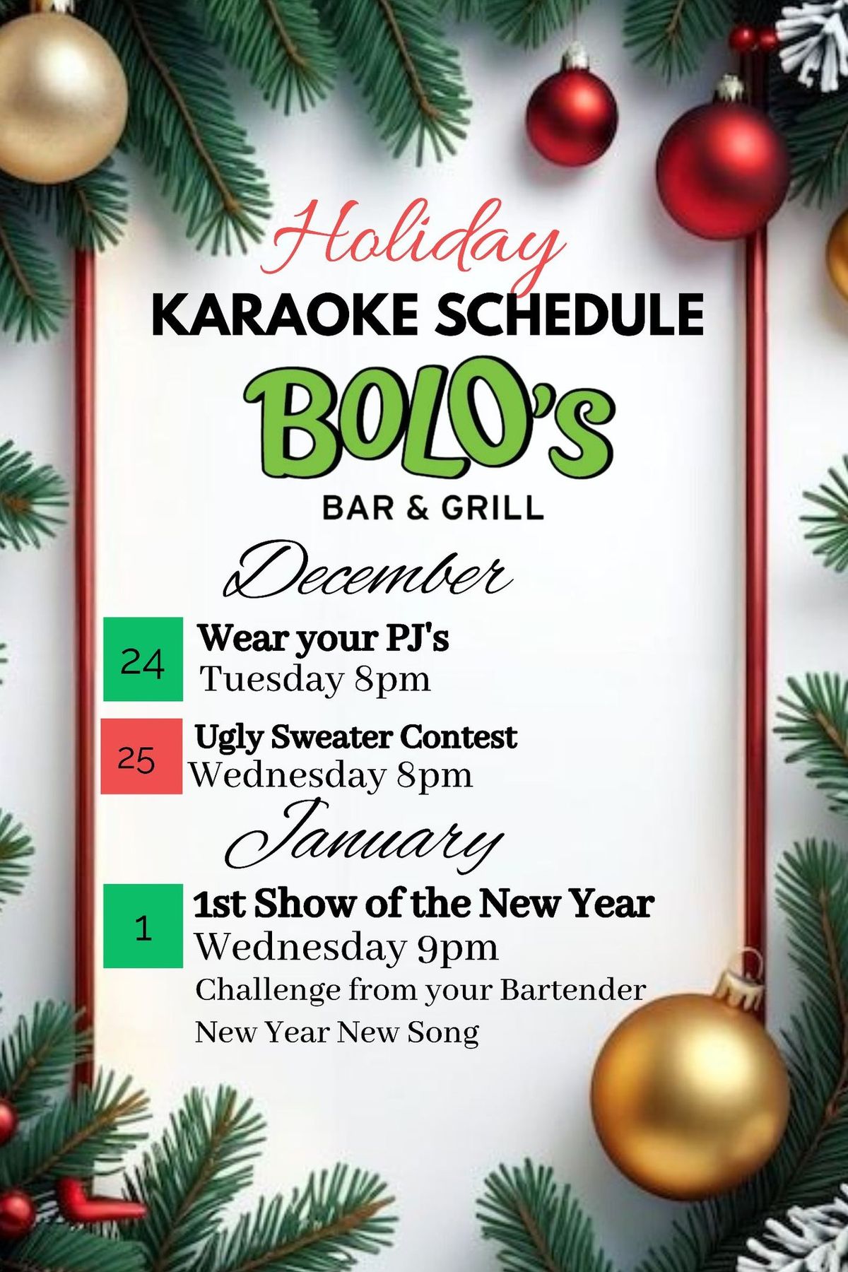 Holiday Karaoke at Bolo's!