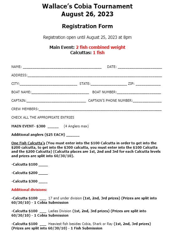 Wallace's Bait & Tackle - 3rd Annual Cobia Tournament