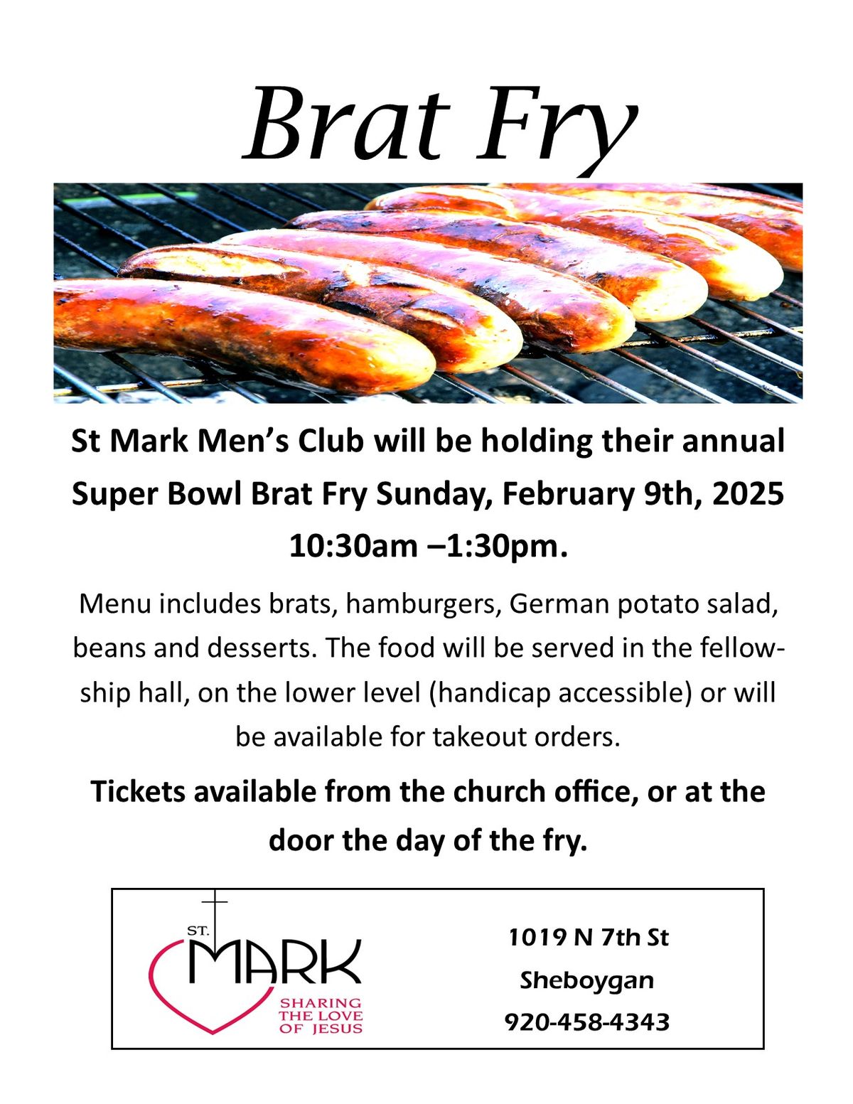 St Mark Men's Club Superbowl Brat Fry