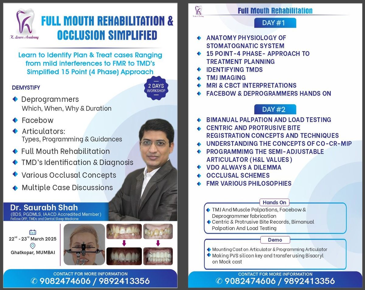 Upcoming Continuing Dental Education workshops at Ghatkoper Mumbai