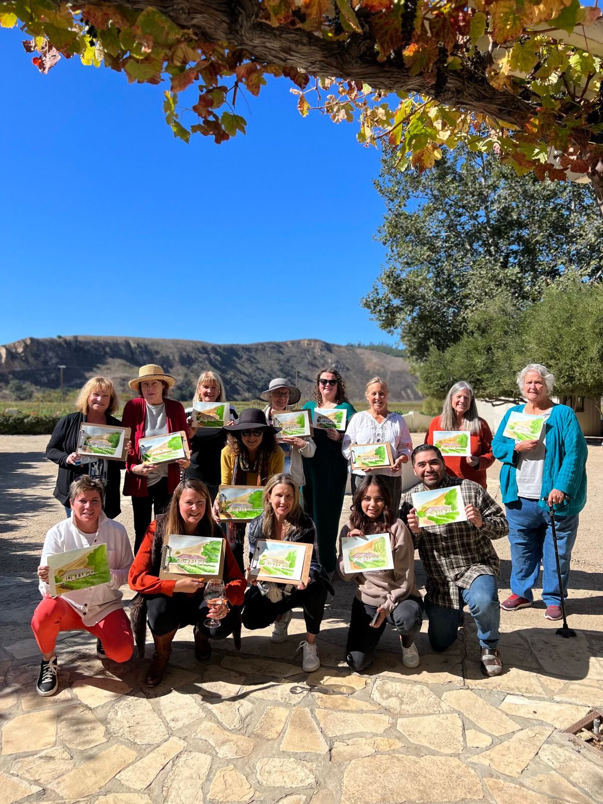 Watercolor in the Vineyard at Bien Nacido Vineyards