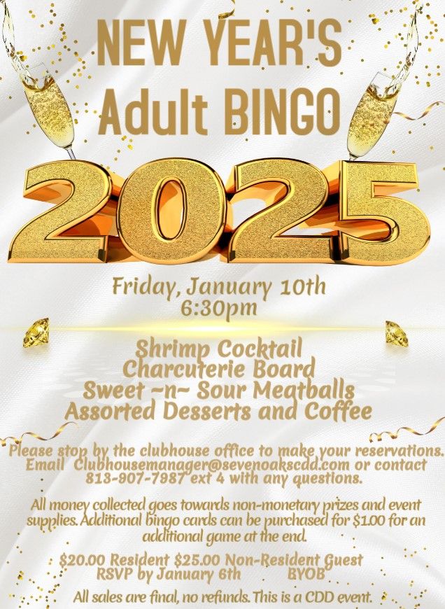 New Year's Adult Bingo 2025