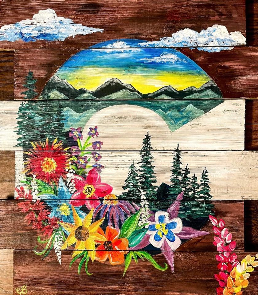 Floral Colorado Wood Panel at Hazel Art Bar!