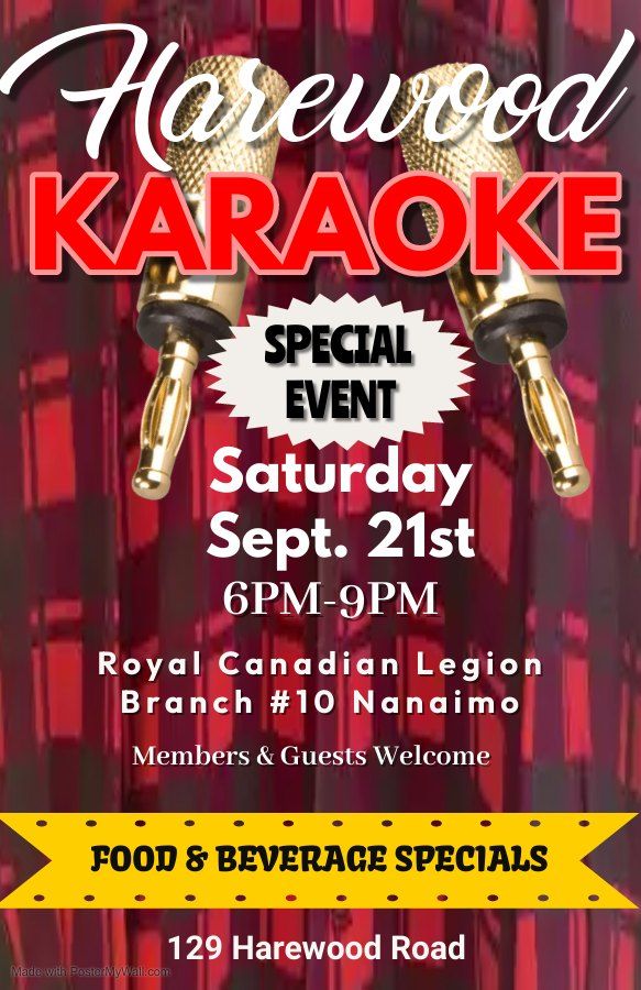 Branch 10 Legion Karaoke Returns Saturday Sept. 21st 6-9pm