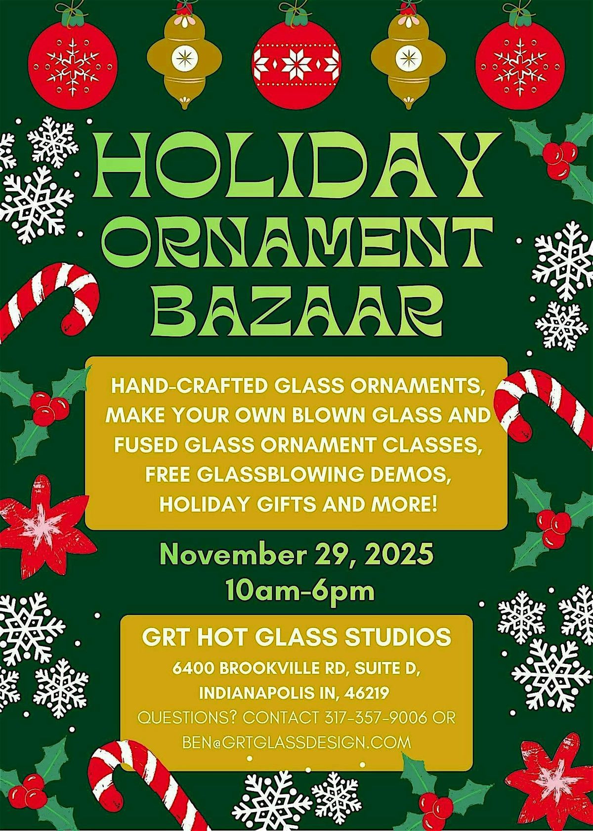 HOLIDAY ORNAMENT BAZAAR: Create Your Own Blown Glass Ornament!