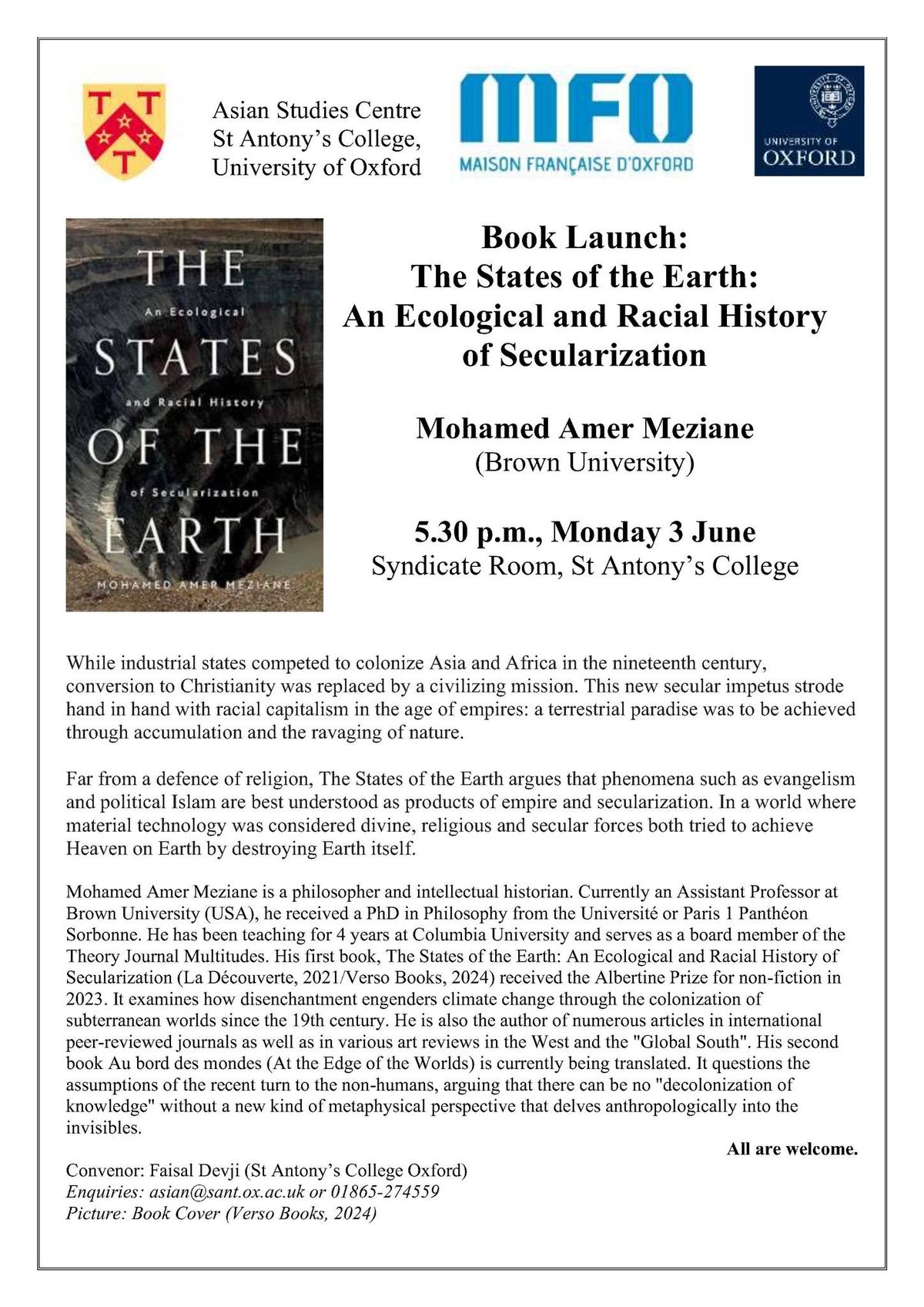Book Launch: The States of the Earth: An Ecological and Racial History of Secularization