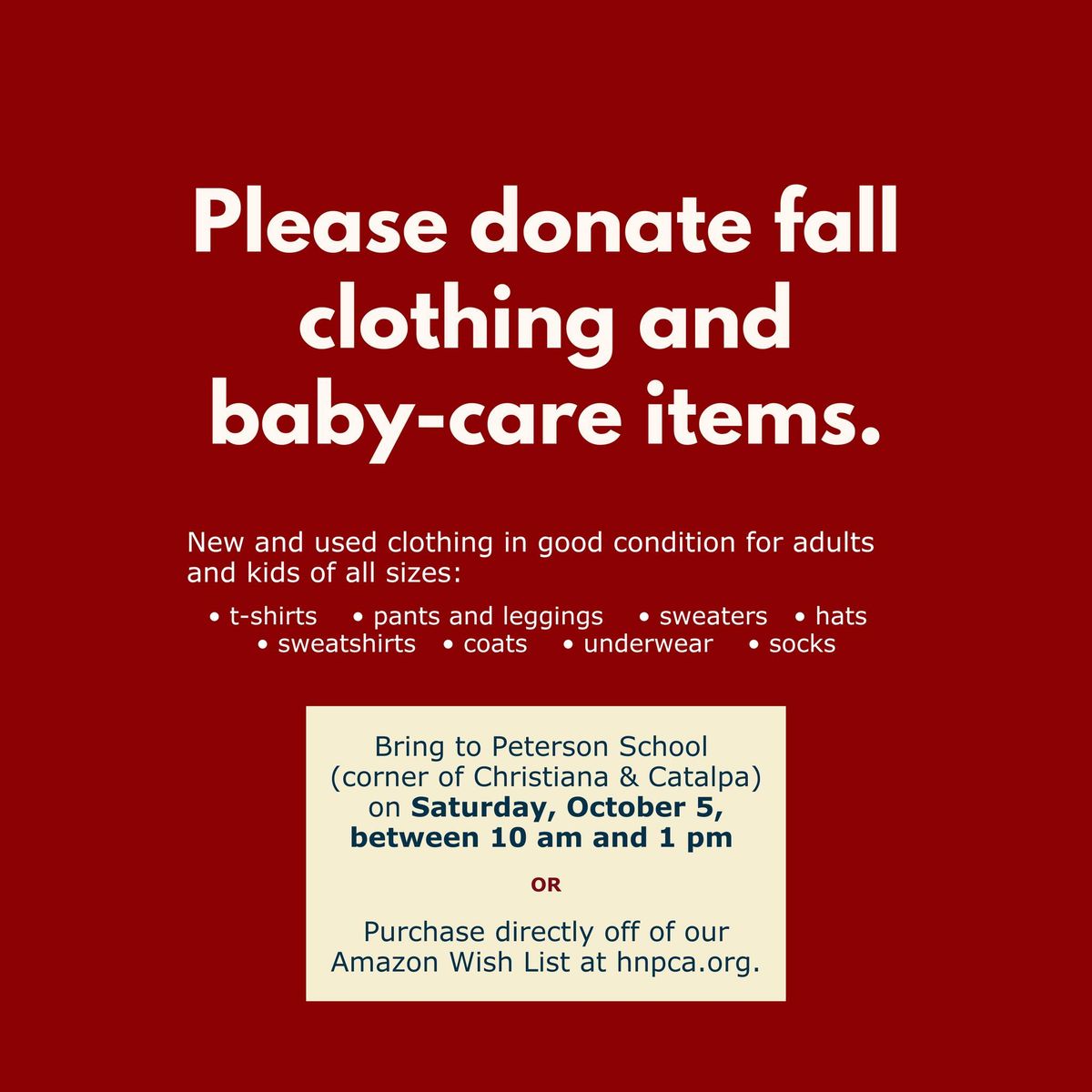 Fall Clothing and Baby Care Collection for Migrant Families