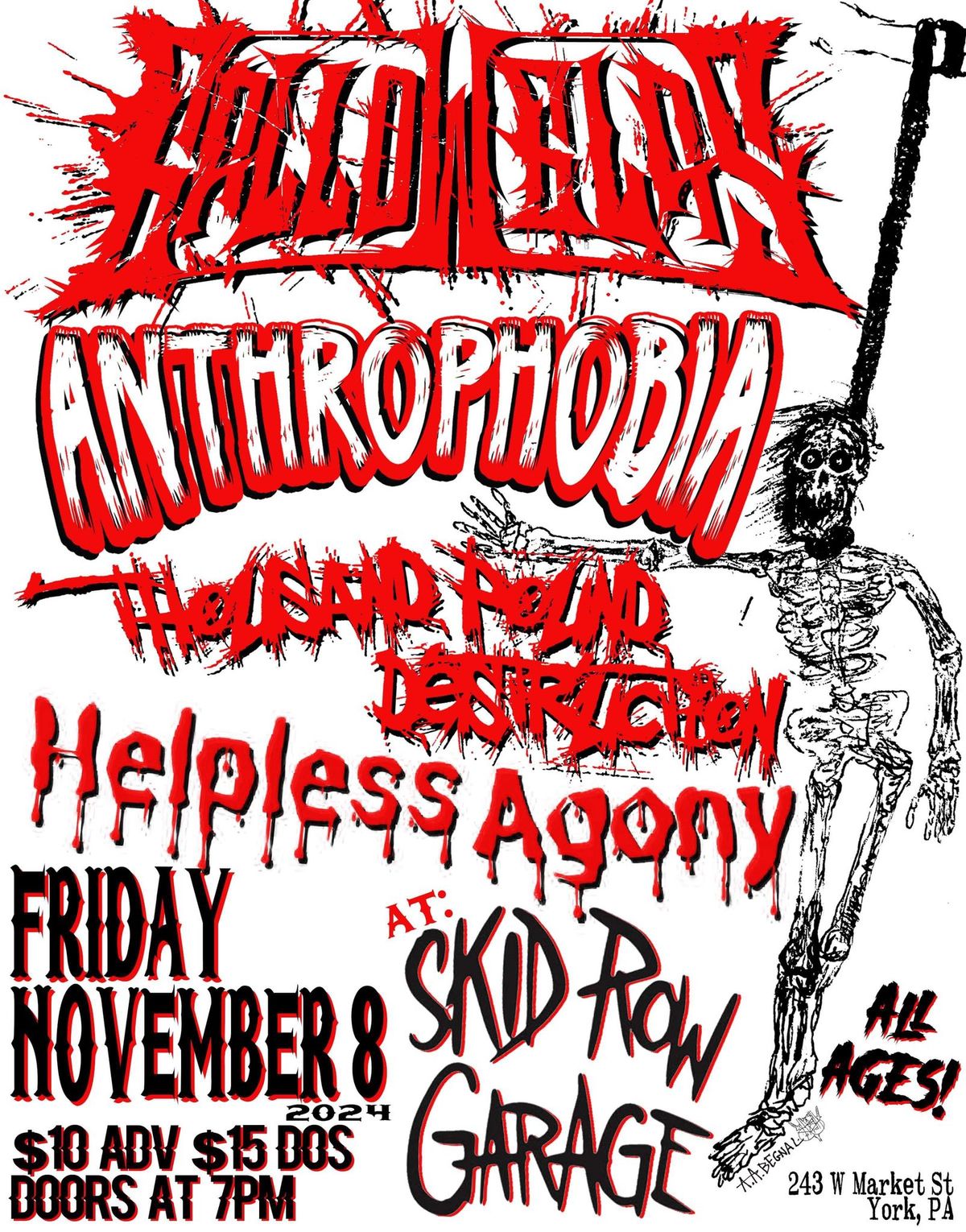 Gallowglas, Anthrophobia, Thousand Pound Destruction, and Helpless Agony at Skid Row Garage