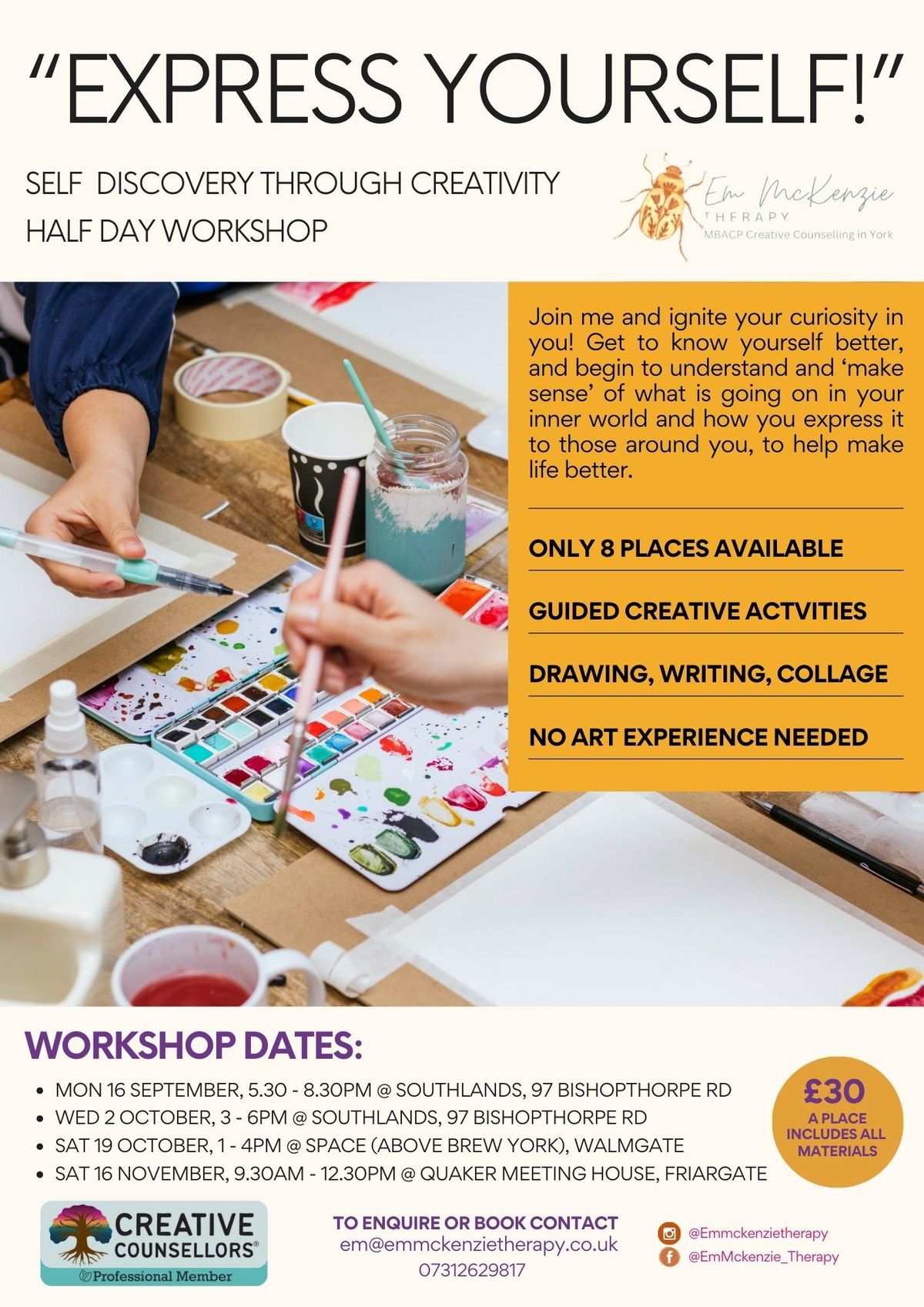 Upcoming Workshops: "Express Yourself!" - Self-Discovery Through Creative Activities! 