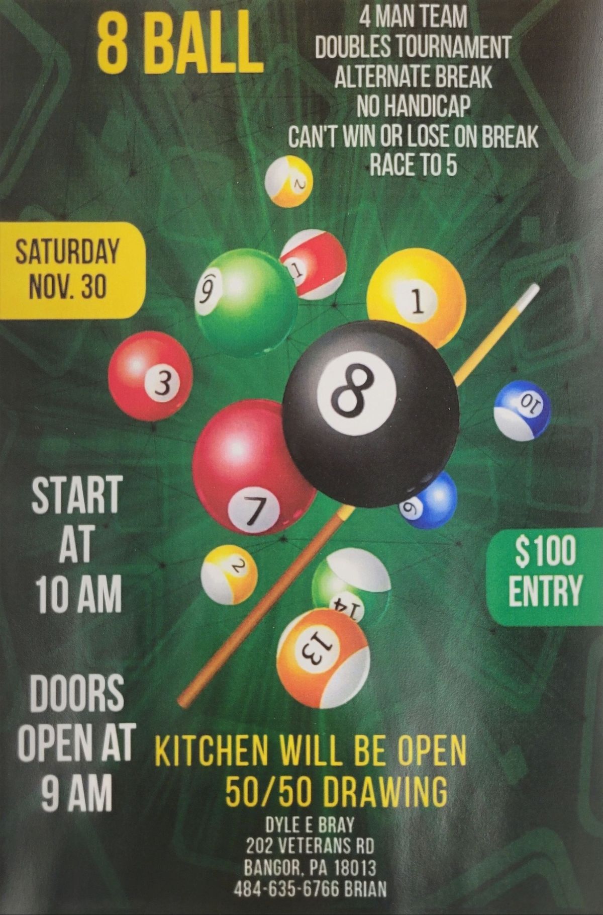 4 Man 8 Ball Tournament 