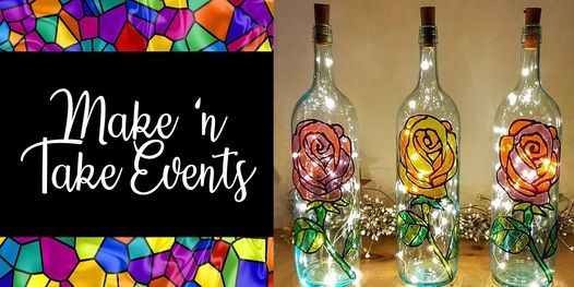 Stained Glass Wine Bottle - Beauty & The Beast Rose