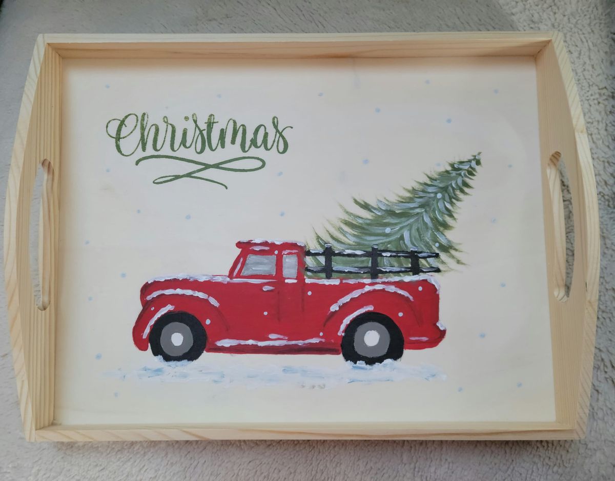 Christmas Truck & Tree Tray Painting Party at Crystal Ridge Winery 