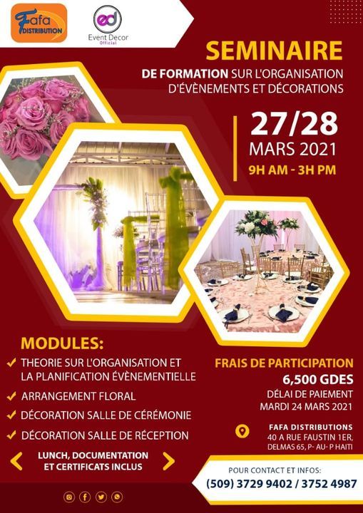 Seminaire De Formation Sur Lorganisation Devenements Et Decorations Fafa Distributions Delmas 27 March To 28 March