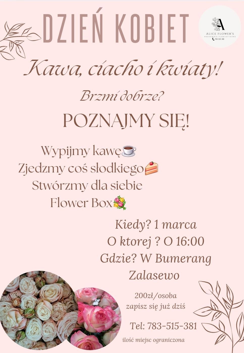 Kwiaty, kawa i ciacho !\ud83d\udc90 Poznajmy si\u0119! Dzie\u0144 kobiet z Alice Flower's \ud83e\ude77