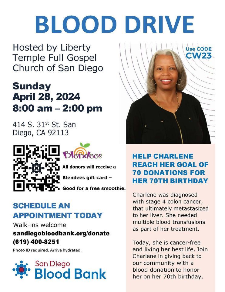 Liberty Temple Full Gospel Church of San Diego is Hosting a Blood Drive