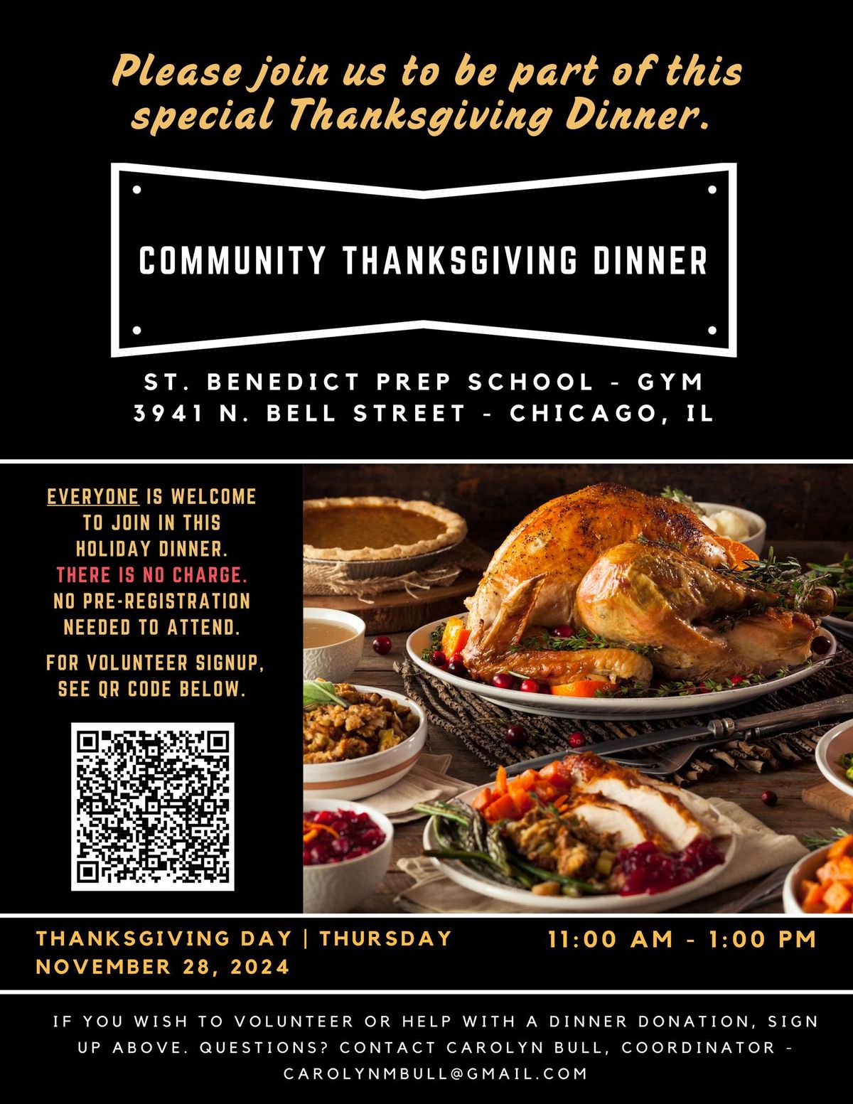 Community Thanksgiving Dinner - Thanksgiving Day, November 28 - St. Benedict Church, Chicago, IL