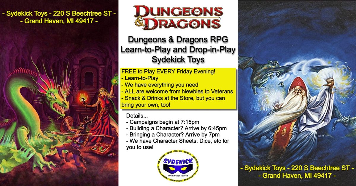 Sydekick Toys Dungeons & Dragons RPG Friday Evening Learn-to-Play and Drop-in-Play