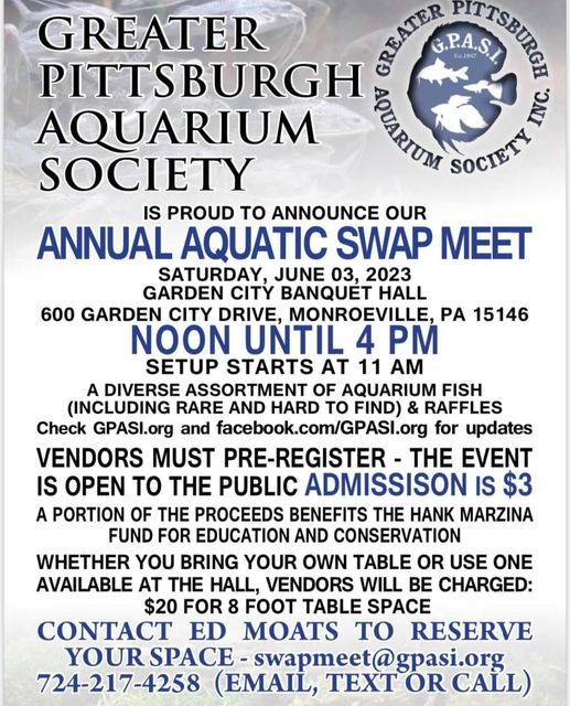 Greater Pittsburgh Aquarium Society 2023 Swap Meet, Garden City Hall
