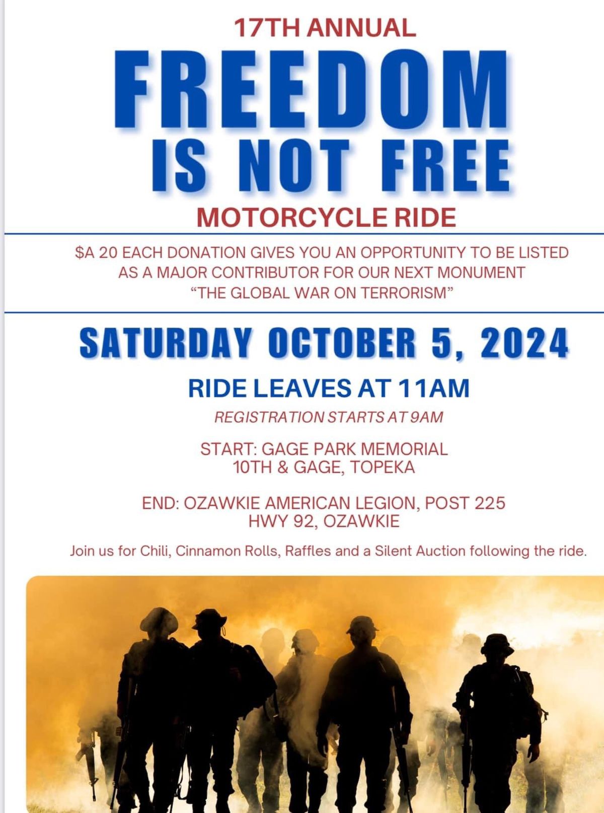 17TH ANNUAL FREEDOM IS NOT FREE MOTORCYCLE RIDE (public event)