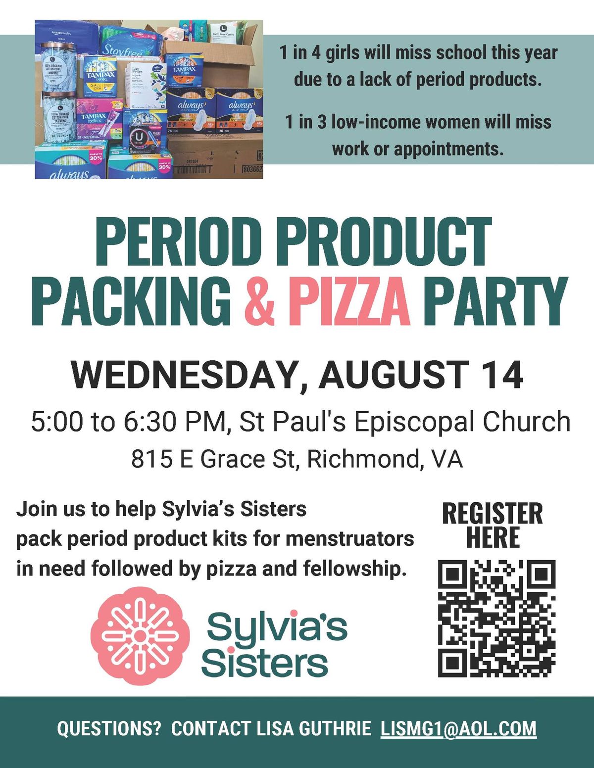 Period Packing & Pizza Party with Sylvia's Sisters