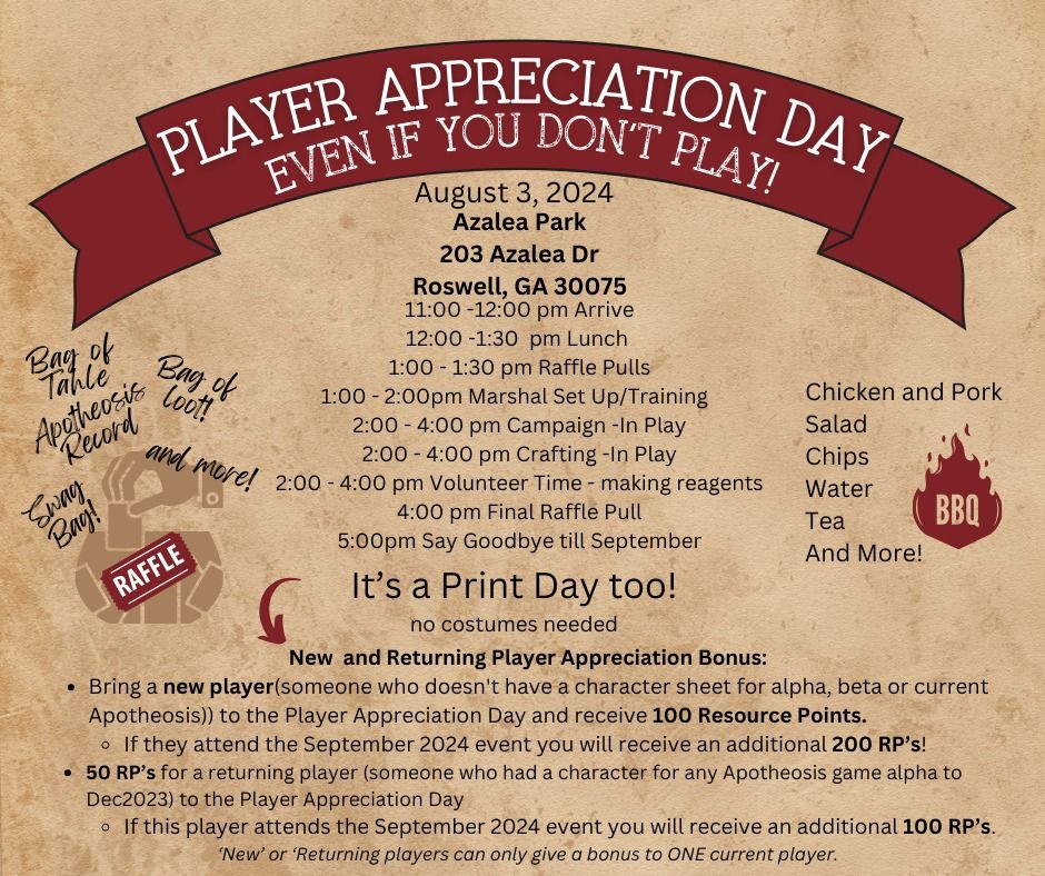 Player Appreciation Day- Even if you don't Play!