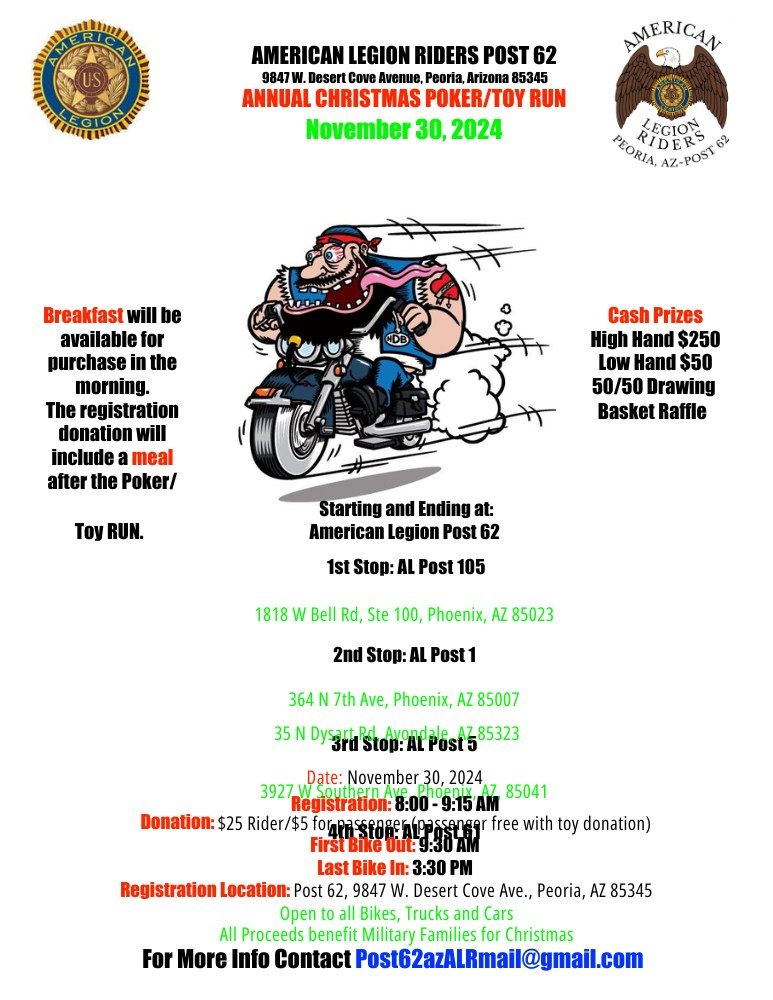 Post One welcomes Post 62's Poker\/Toy Run