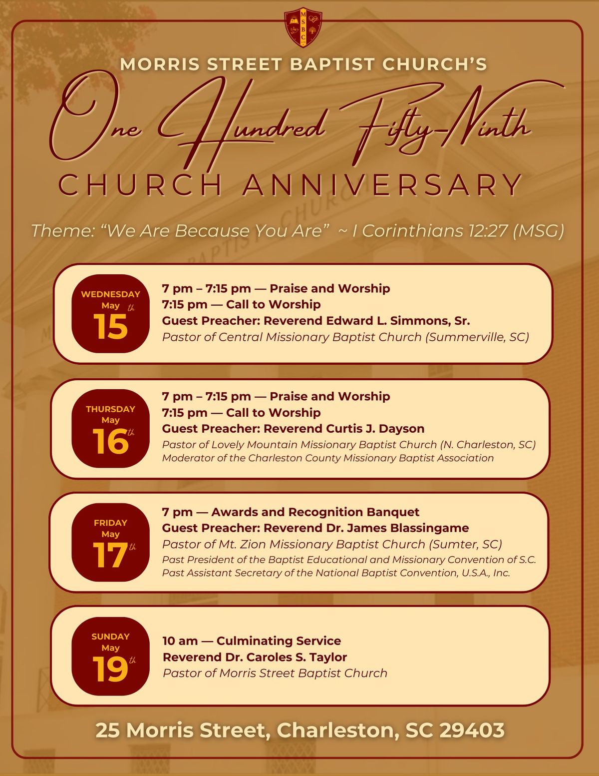 159th Church Anniversary Worship Services