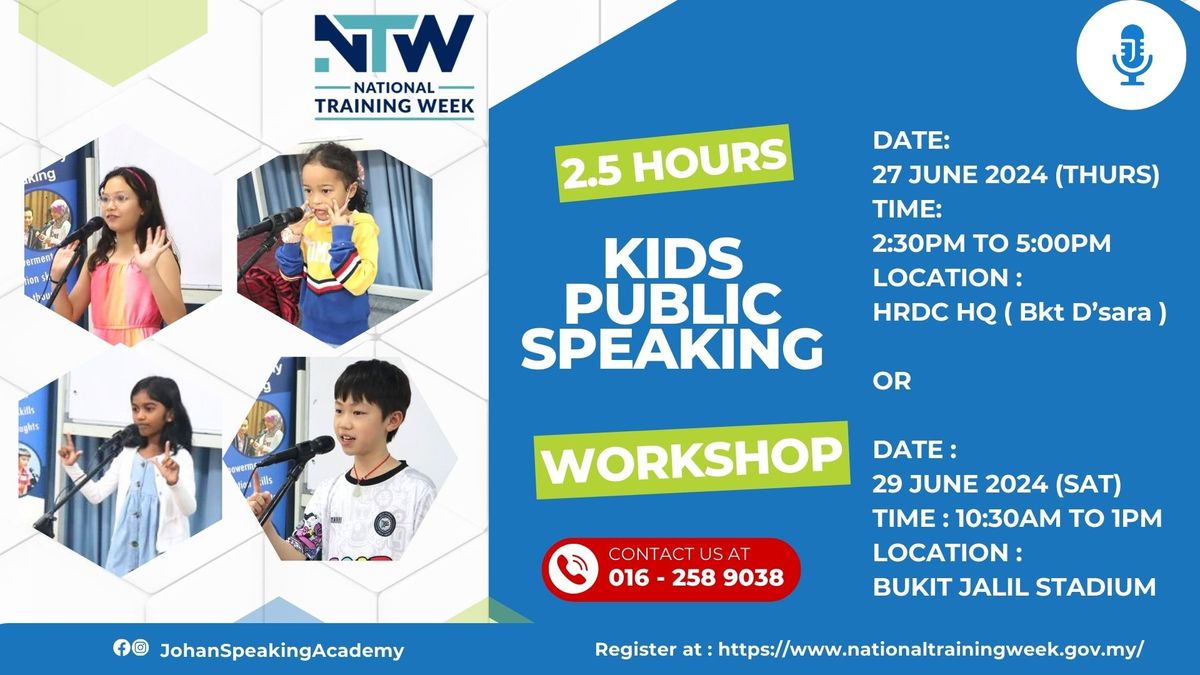 2.5 Hours Kids Public Speaking Workshop on 29 June 2024 (NTW) 
