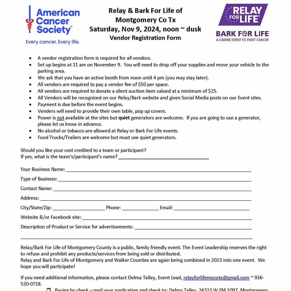 Relay For Life Vendor Show