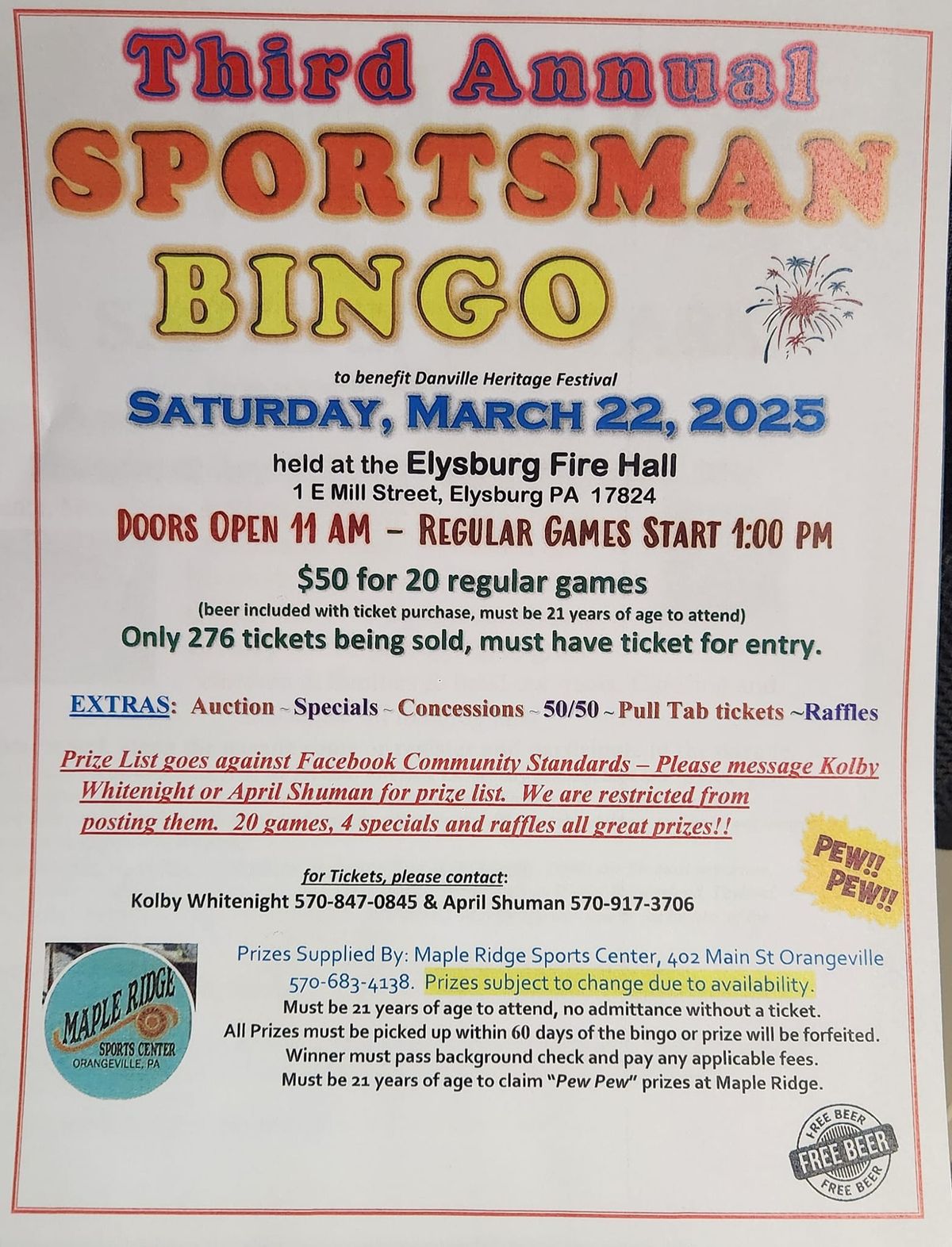 Third Annual Sportsman Bingo