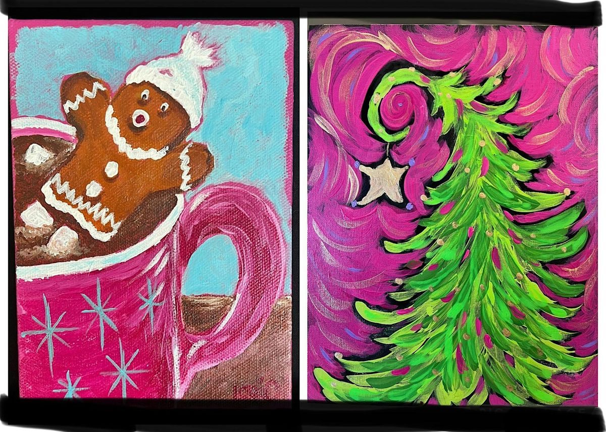Gather,  laugh, and paint with us as we create these fun holiday paintings.