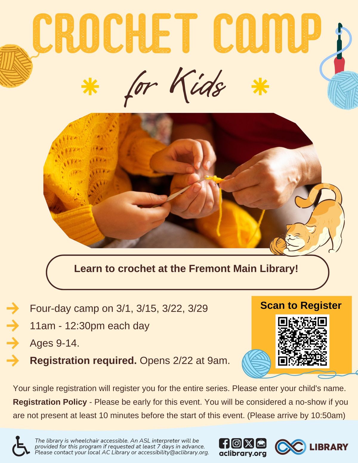 Crochet Camp for Kids @ Fremont Main Library