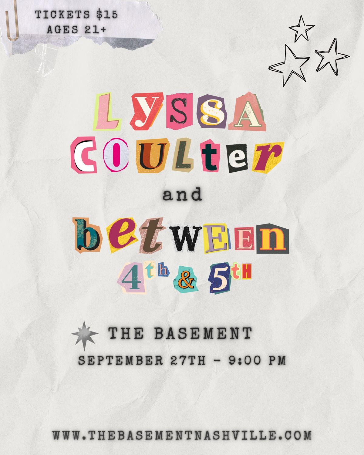 Lyssa Coulter w\/ Between 4th & 5th @ The Basement