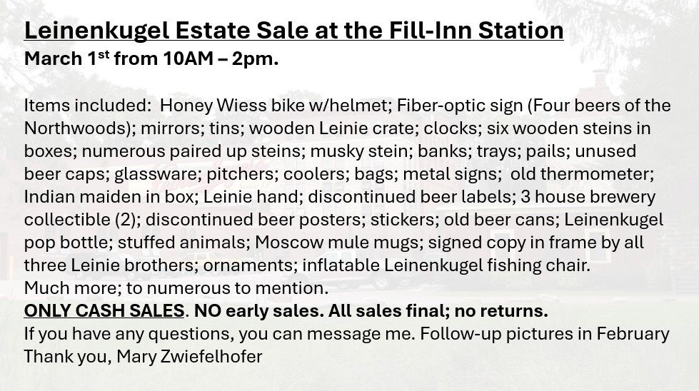 Leinenkugel Estate Sale at the Fill-Inn Station