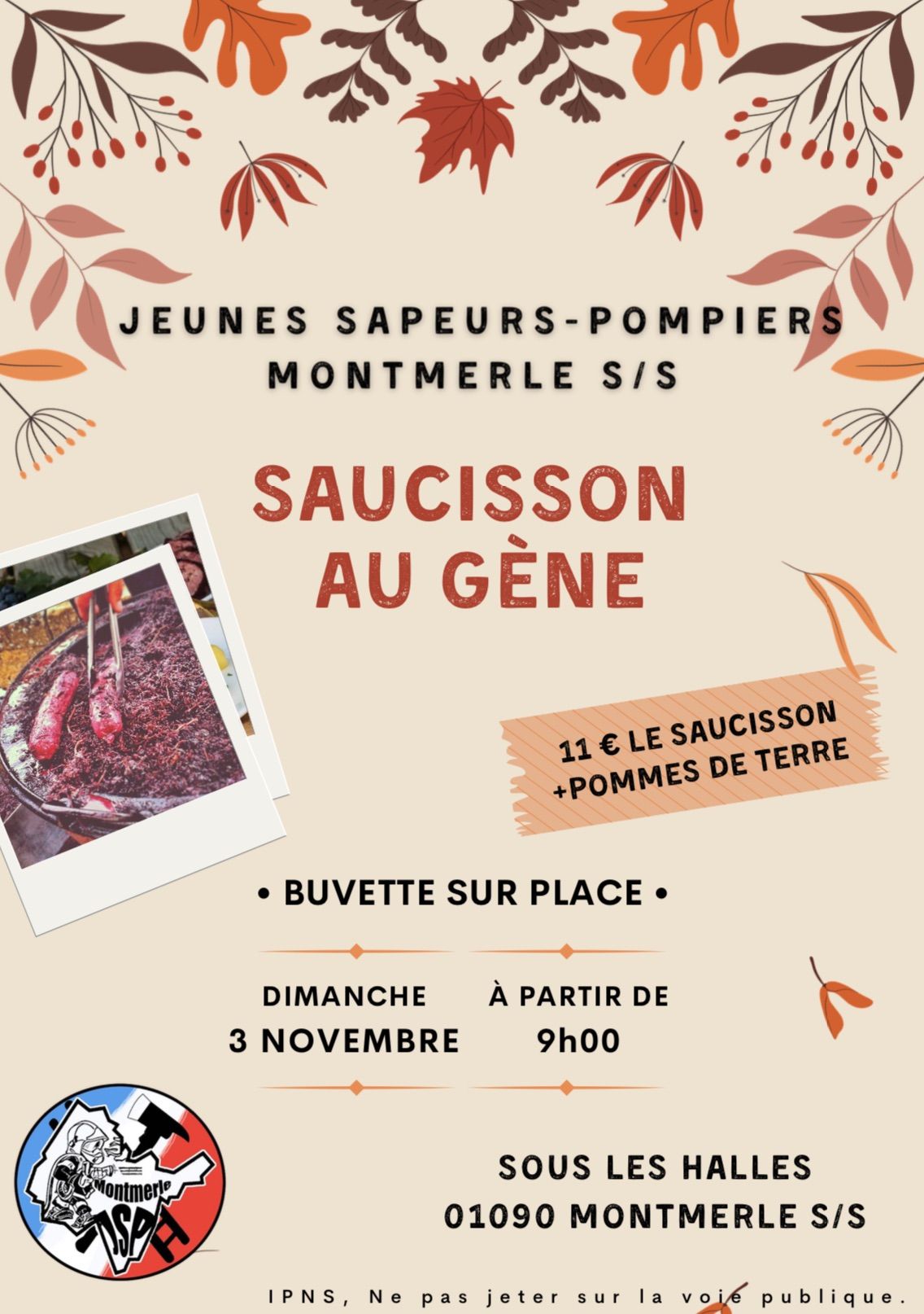 Saucisson au g\u00e8ne des Jeunes Sapeurs-Pompiers de Montmerle S\/S