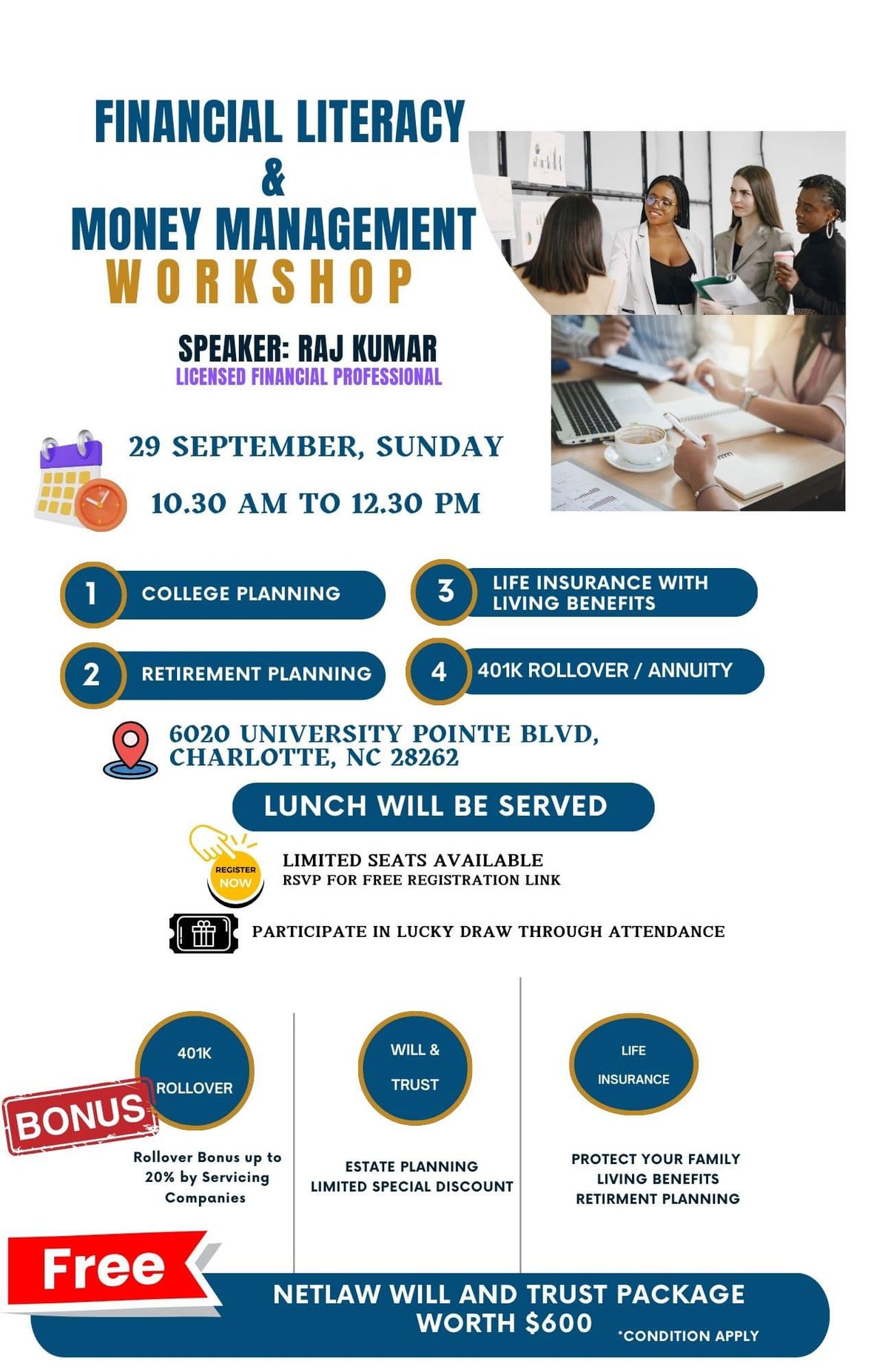 Financial Literacy and Money Management workshop. Register for FREE Event