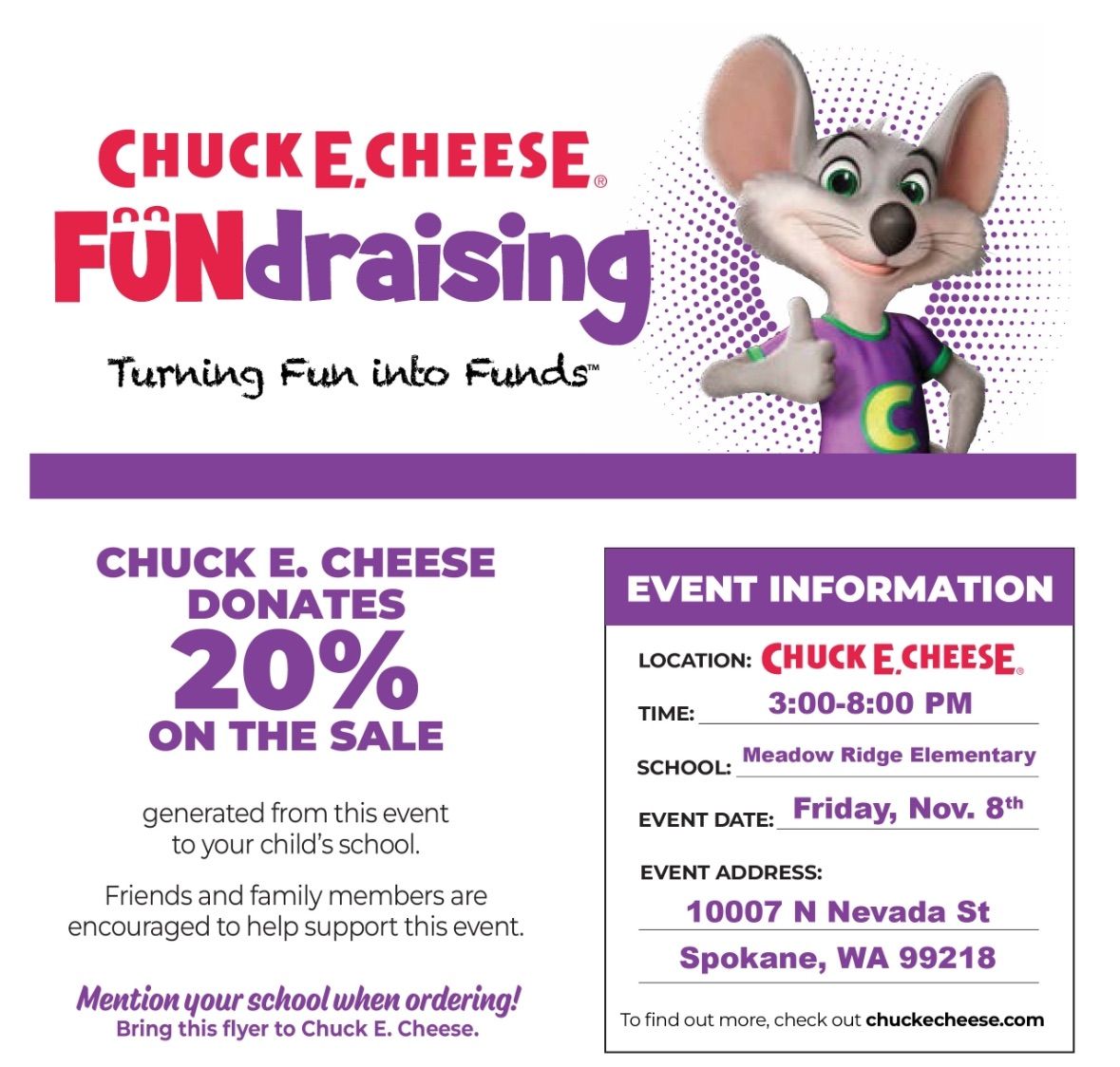 \ud83c\udf55\ud83c\udfafChuck E Cheese Fundraiser \ud83c\udfaf\ud83c\udf55