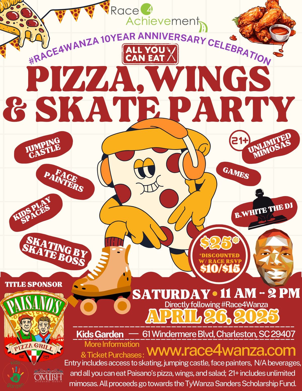 #Race4Wanza 10 Year Anniversary Celebration - Pizza, Wings & Skate Party