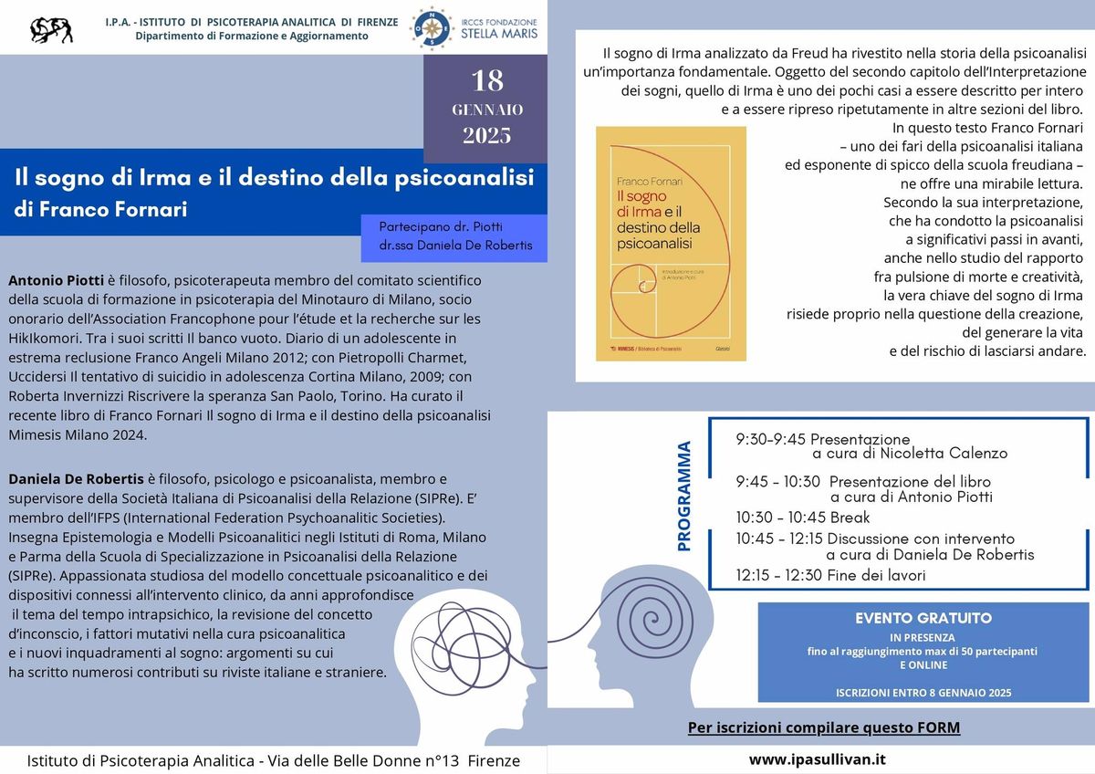 Presentazione del libro "Il sogno di Irma e il destino della psicoanalisi" di Franco Fornari