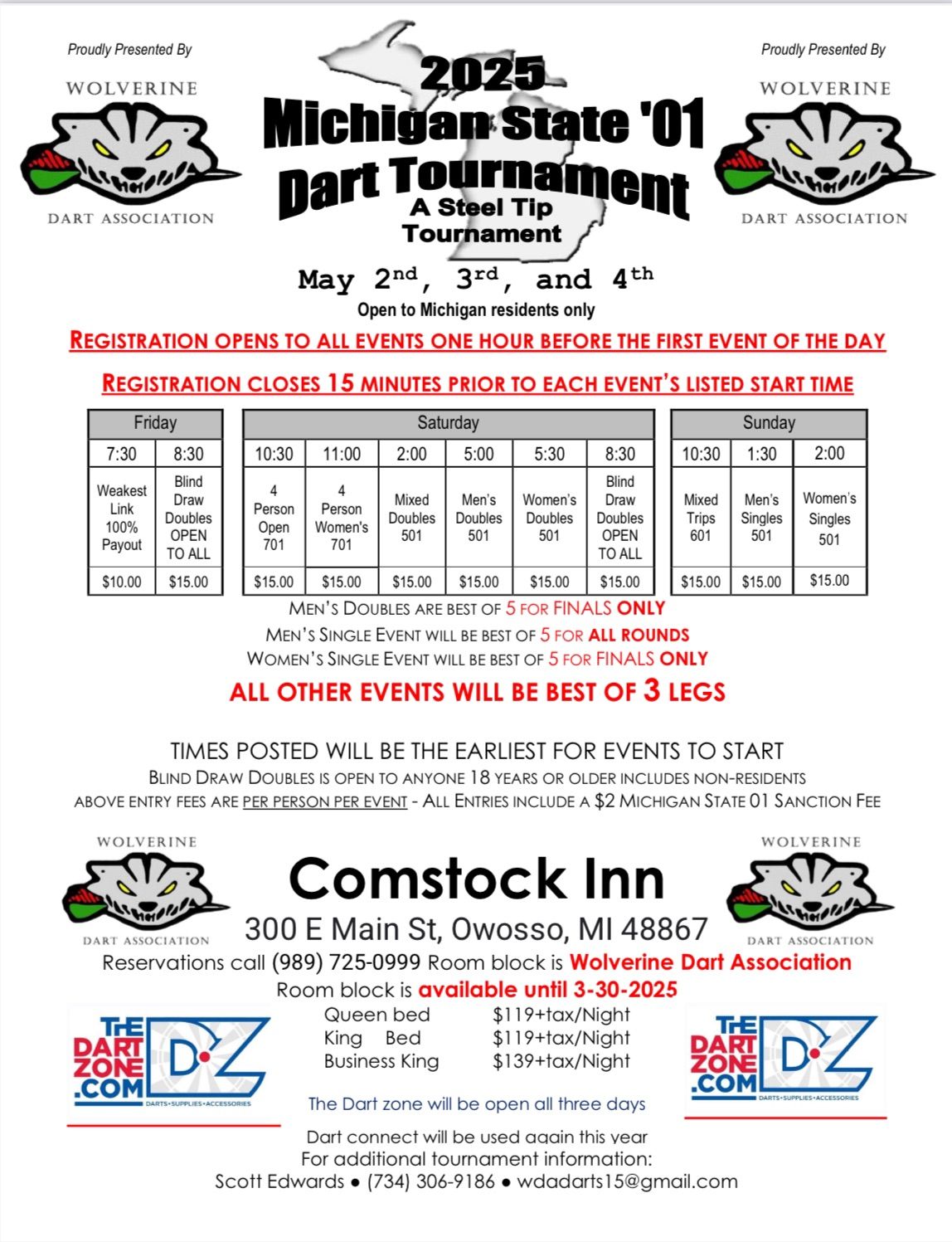 2025 Michigan State '01 Tournament May 2nd, 3rd, and 4th    \u20187Open to Michigan residents only 