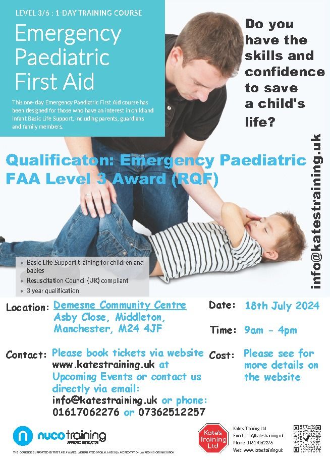 Emergency Paediatric First Aid Level 3 (RQF) 18th July 2024
