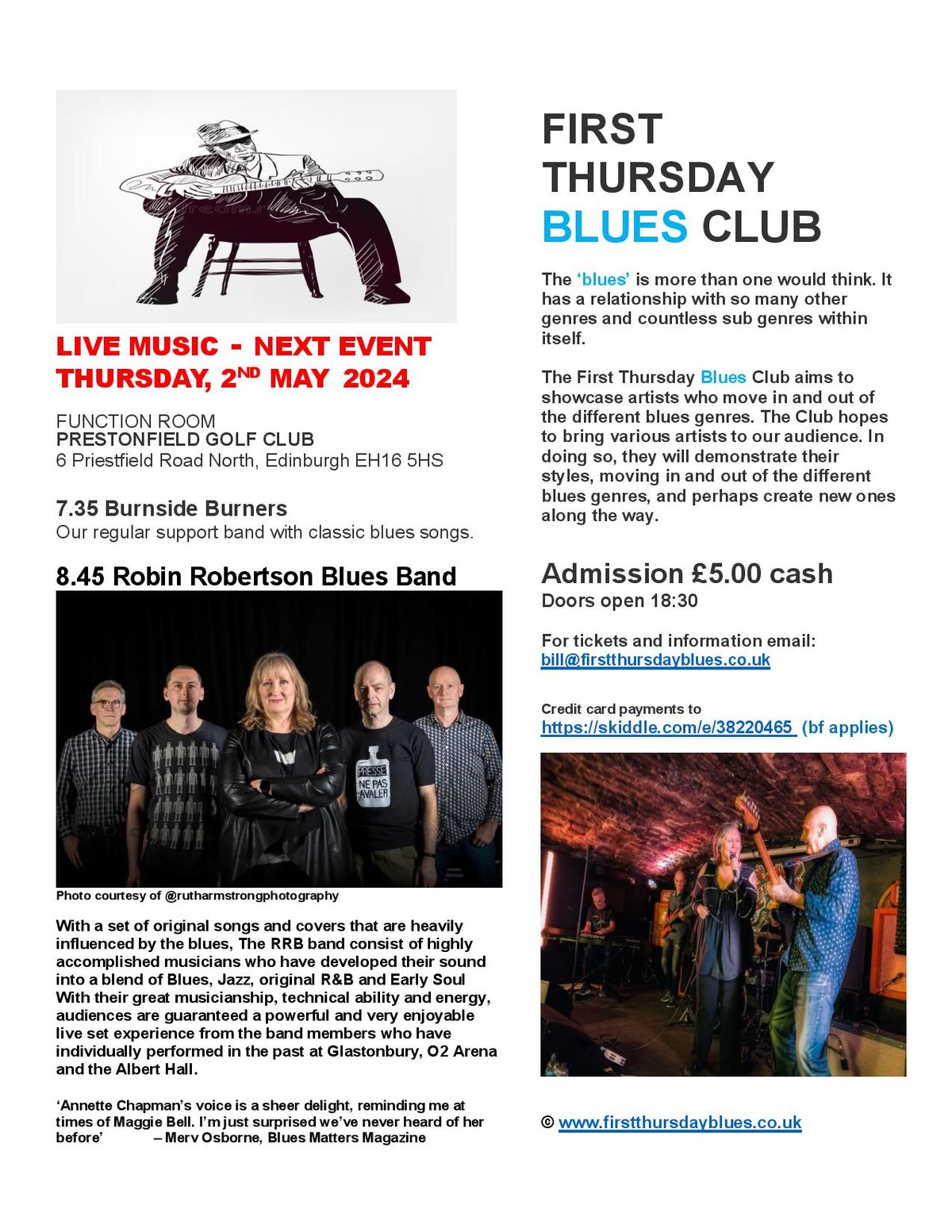 The Robin Robertson Blues Band are at the First Thursday Blues Club
