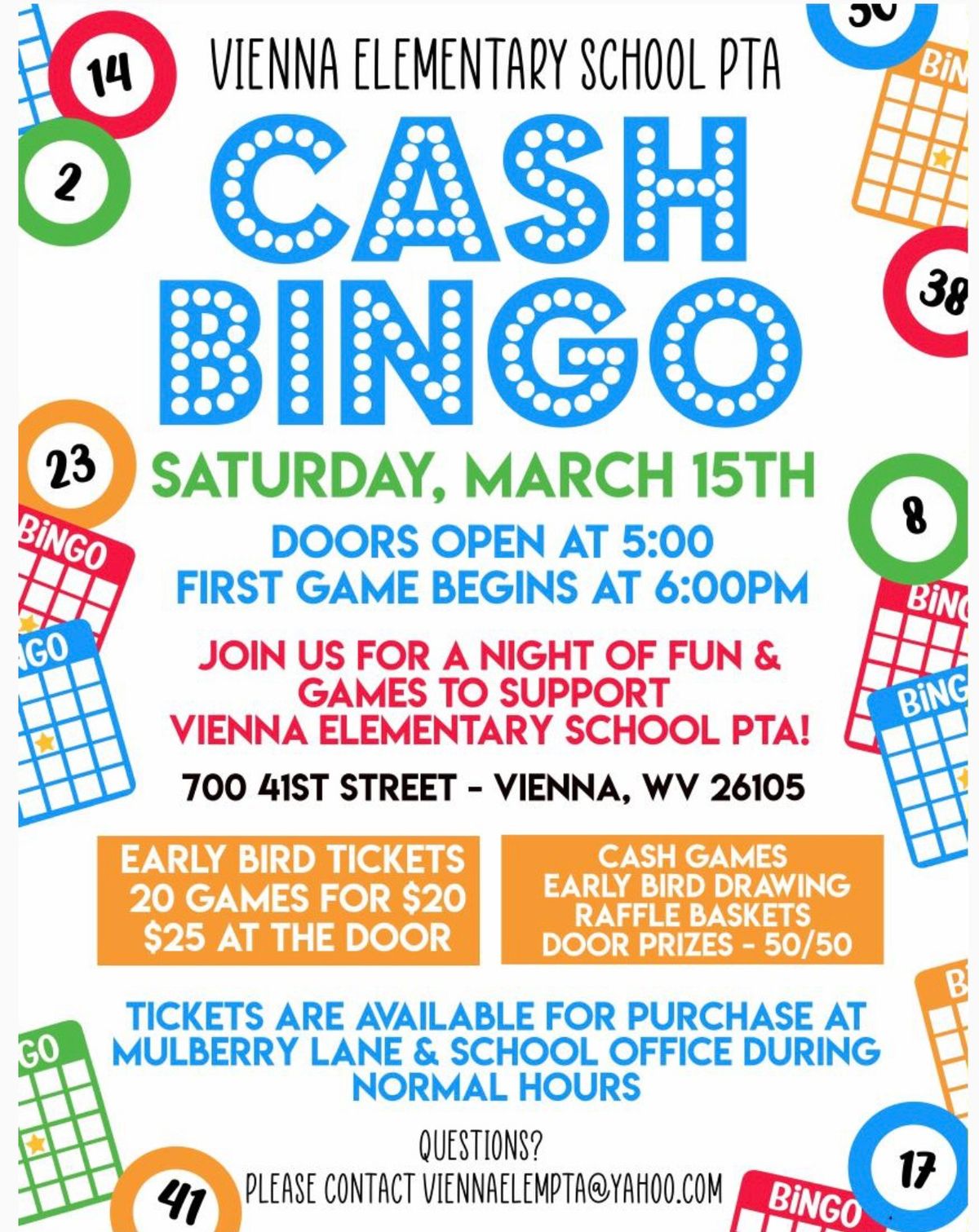 Vienna Elementary PTA Cash Bingo 