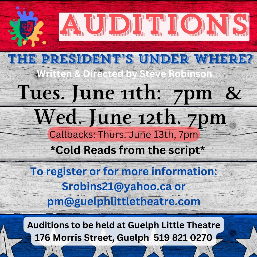 Day 2 of Auditions for the hilarious comedy, The President's Under Where? by Steve Robinson