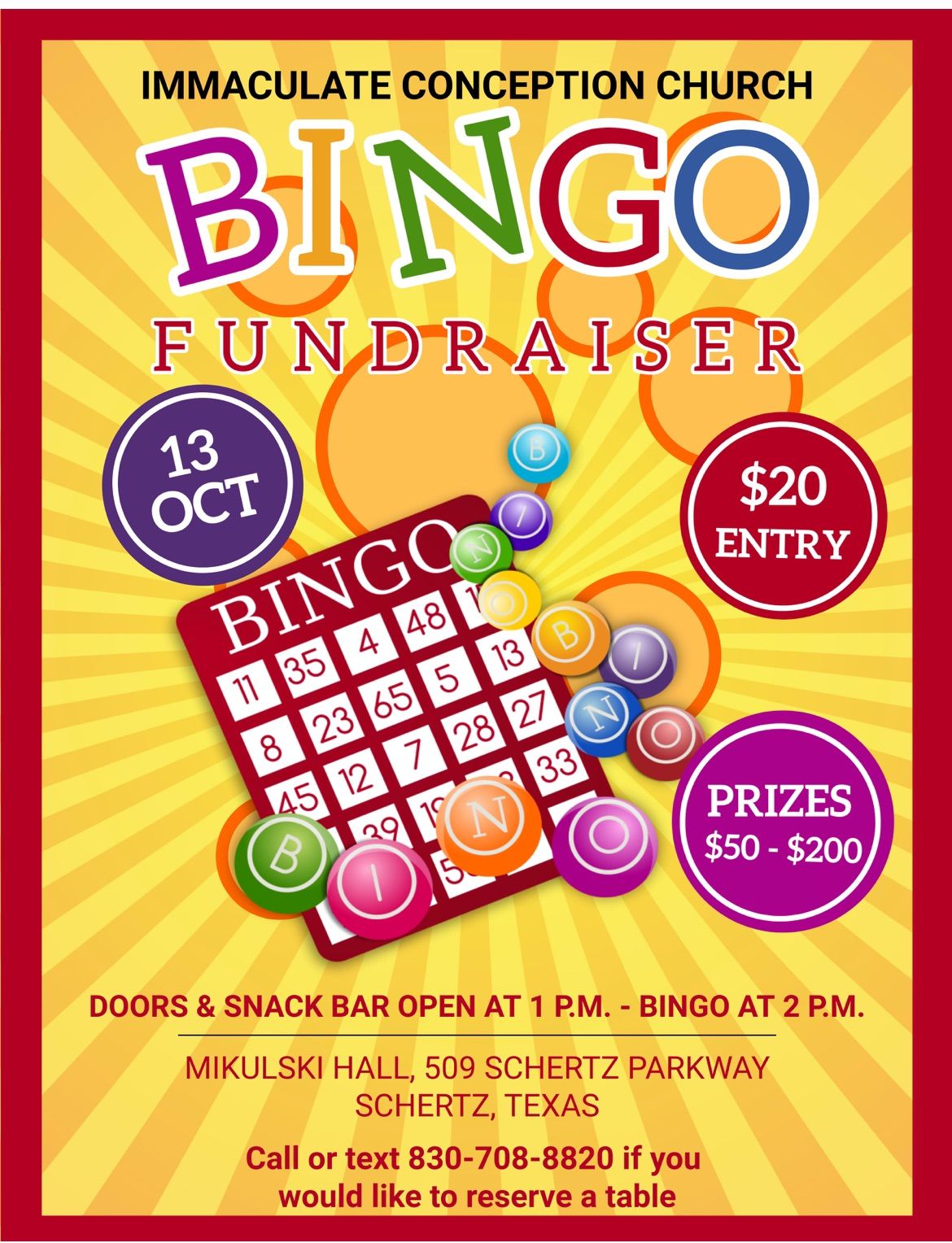 Immaculate Conception Church Annual Festival Bingo