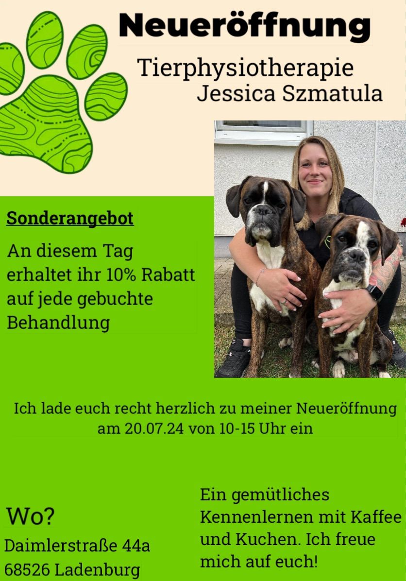 Neuer\u00f6ffnung Tierphysiotherapie Jessica Szmatula