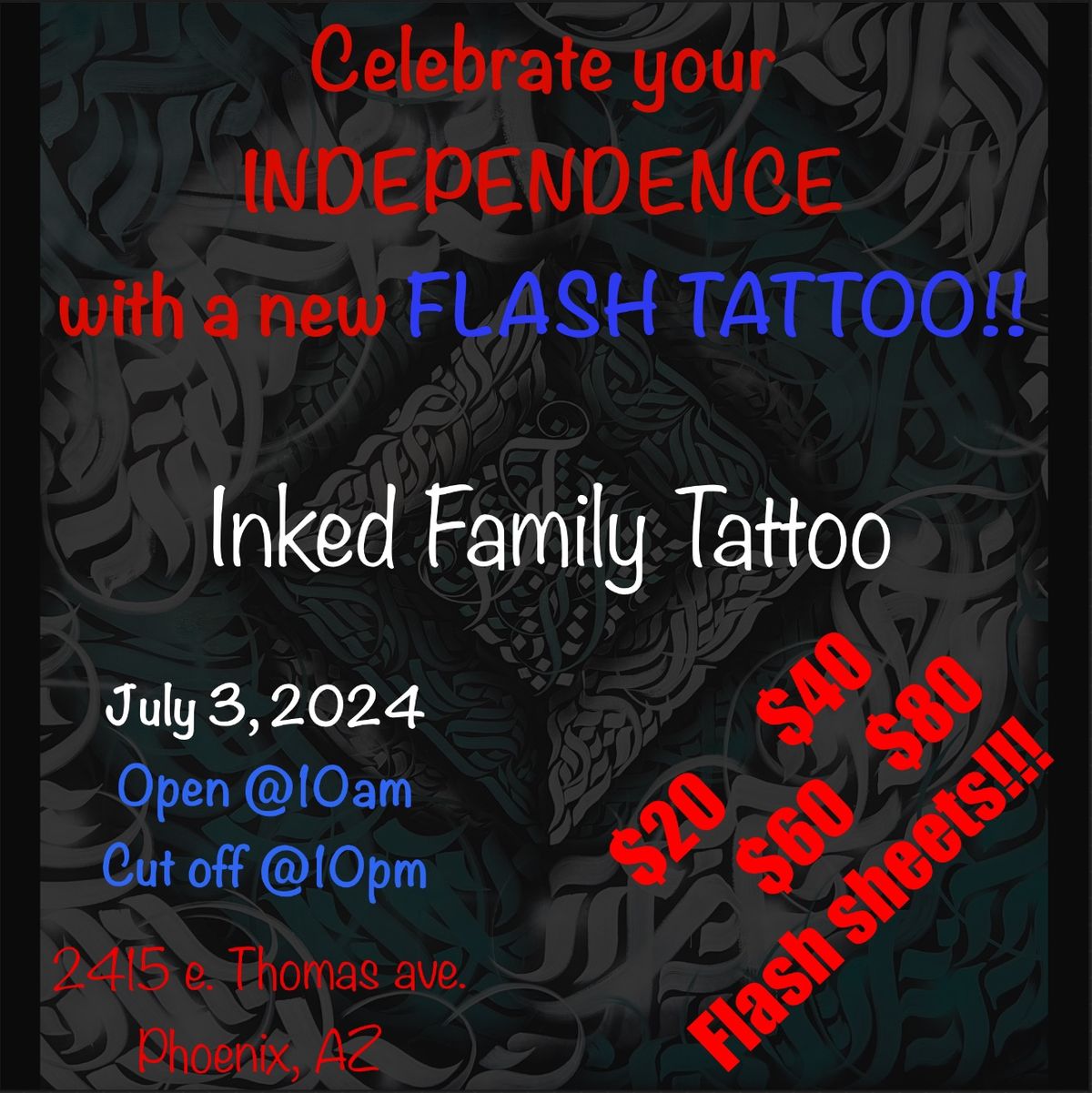  Independence Tattoo Flash Sale!!!