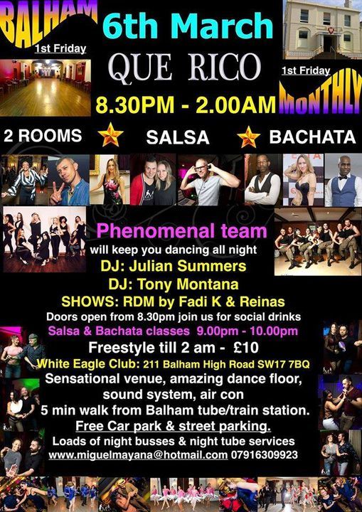 Friday 6th March - "Que Rico" Salsa & Bachata Monthly Party