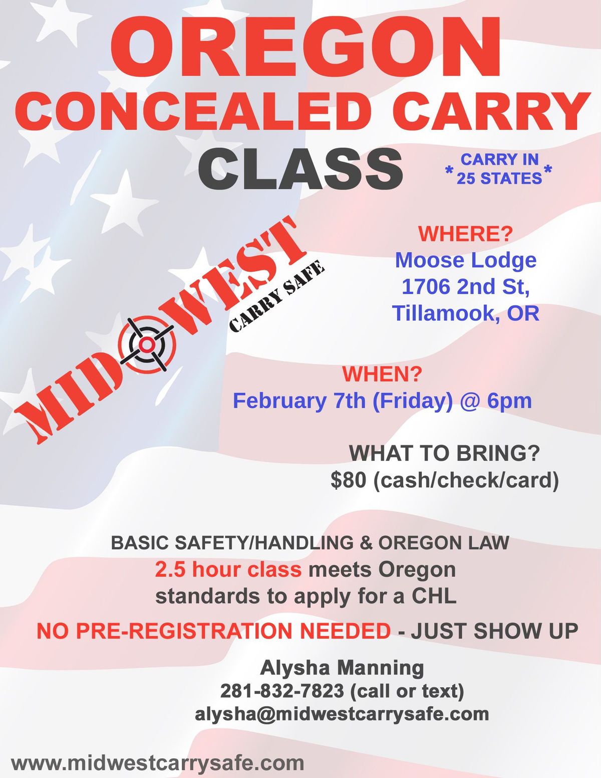 Oregon Concealed Carry Class in Tillamook